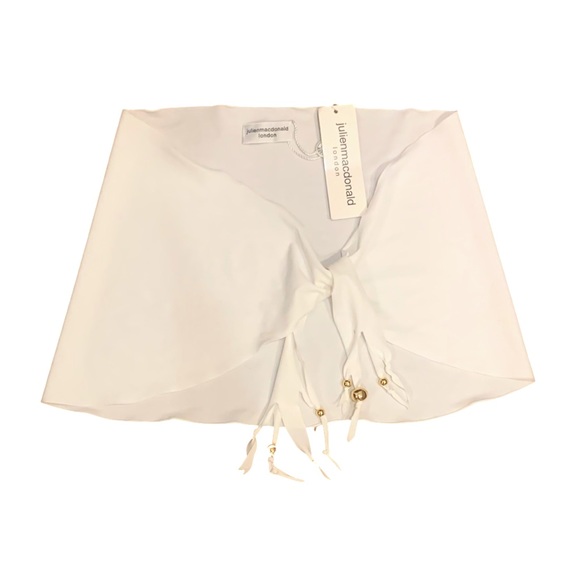 JULIEN MACDONALD of London white swim suit sarong. Fringes have golden beads NWT - Picture 2 of 6